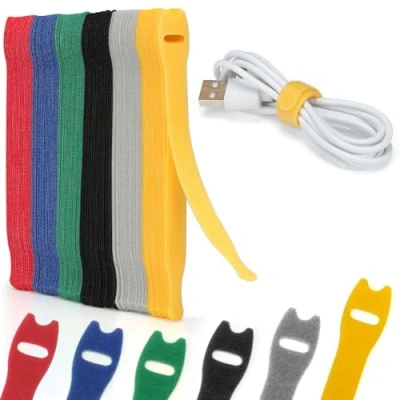 Abbildung von Zivacate 120 Stück Wiederverschließbare Kabelbinder aus Nylon Klettband Kabelbänder für Kabelmanagement Ideale Kabel Organizer Schreibtisch Ladekabel, PC 6 Gemischte Farben