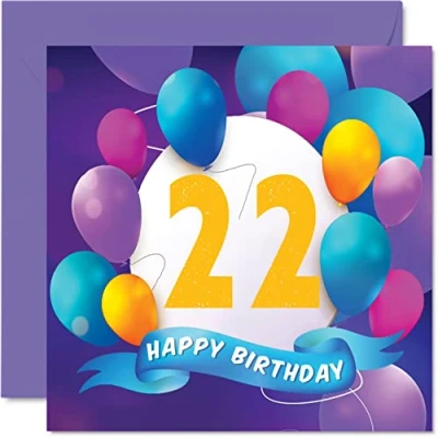 Abbildung von Geburtstagskarte zum 22. Geburtstag für Männer und Frauen Ballon Party Happy Birthday Karten 22 Jahre alte Männer, Frauen, Bruder, Schwester, Sohn, Tochter, Enkelin, Cousin, 145 mm x