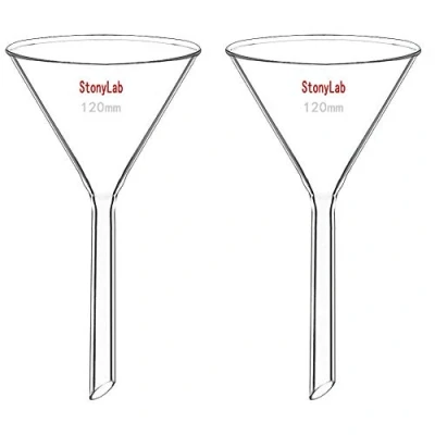 Abbildung von StonyLab 2 Stück Glastrichter Labor Borosilikatglas Trichter, Glass Funnel Kurzer Stiel 120mm Durchmesser, Stiellänge, Borosilicate Labortrichter