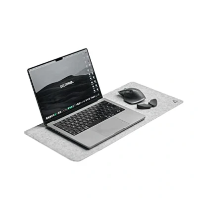 Abbildung von DELTAHUB Filz Schreibtisch Schutzunterlage, Anti Fransen &amp; Rutsch, Schreibtischunterlage aus Filz, Langlebig, Schlankes Design, ideal für PC, Mac, Laptop (Hellgrau (28x63cm), S)
