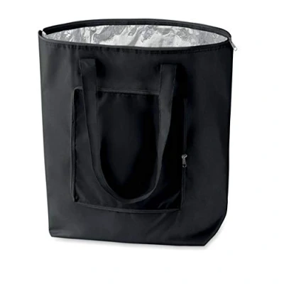 Abbildung von PromotionGift Wiederverwendbare faltbare Kühltasche, Einkaufen, Strandtasche leicht und langlebig, mit Innenfutter aus Aluminium für perfekte Kühlfunktion 25L (schwarz)