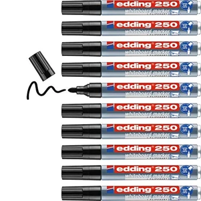 Abbildung von edding 250 Whiteboardmarker schwarz 10 Whiteboard Stifte Rundspitze 1,5 3 mm Boardmarker abwischbar für Whiteboard, Flipchart, Magnettafel, Pinnwand, Memoboard Sketchnotes nachfüllbar