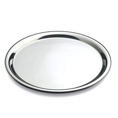 Abbildung von MGE Tablett Rund Serviertablett Rundes Edelstahl Stainless Steel Plate, Küchen Tablett, Silbertablett Rund, Servierplatte Groß, Ø 40 cm