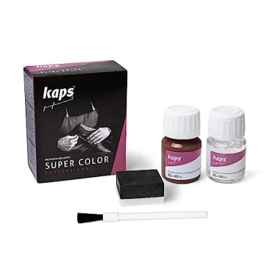 Abbildung von Kaps Professional Lederfarbe Super Color + Preparer für Naturleder, Synthetik und Textil (je 25 ml) zur Pflege Reparatur von Lederschuhen in Verschiedenen Farben (156 Kirschrot)