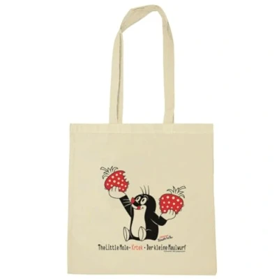 Abbildung von Logoshirt® Der kleine Maulwurf I Erdbeeren wiederverwendbare Tasche Stofftasche Baumwolltasche bedruckt 100% Baumwolle mit langen Tragegriffen natur Lizenziertes Originaldesign