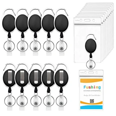 Abbildung von Fushing 10 Pcs Ausweishalter Ausziehbar, Kartenhalter SchlüSselanhäNger,Ausweisjojo Badge Reel Karabiner mit Clip（Vertikal）