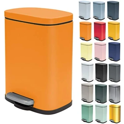 Abbildung von Spirella Kosmetikeimer 5 Liter Edelstahl mit Absenkautomatik und Inneneimer Akira Badezimmer Mülleimer Softclose Abfalleimer Orange