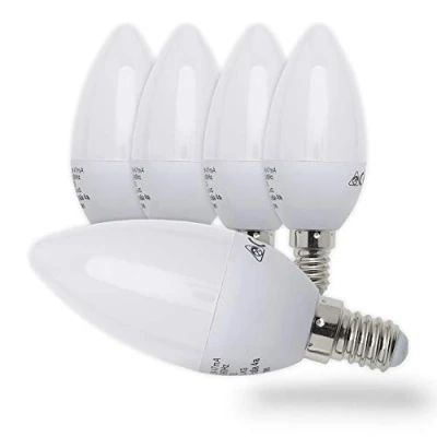 Abbildung von B.K.Licht 5er Set LED Lampe E14 mit warmweißer Lichtfarbe, 5 Watt, 470 Lumen, LED, Glühbirne, Leuchtmittel, Birne, Glühlampen, Kerze, Bulb, 3,7x10,6 cm, Weiß