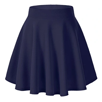 Abbildung von Damen Informell Basic Elastisch Hohe Taille Mini Rock Vielseitige A Linie Skater Röcke (S, Navy Blau)