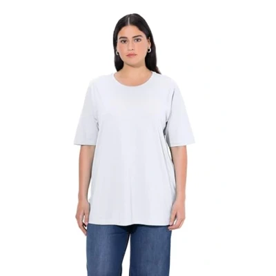 Abbildung von Ulla Popken, Damen, große Größen, Basic Shirt, Rundhals Schneeweiß 46 48