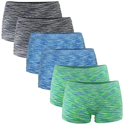 Abbildung von Fabio Farini Damen Panties 6er Pack Hipsters Boxershorts nahtlos, Seamless aus weichem Microfaser Gewebe Neon Grün/2x Blau/2x Schwarz XS 34