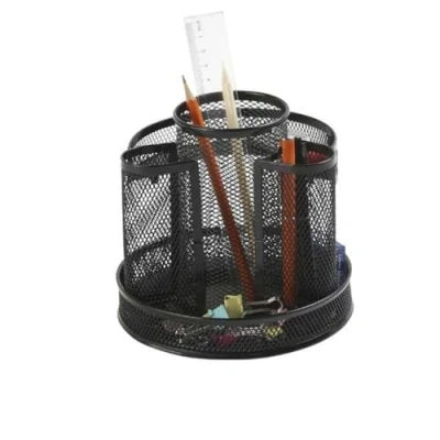 Abbildung von Q CONNECT KF17294 Schreibtisch Organizer Drehbar/aus Lackiertem Metallgeflecht/Schwarz/Schreibtischorganizer/Mesh Metall Büro Desk Organizer/mit Gummifüßen/ 16,5 x 16,0 cm