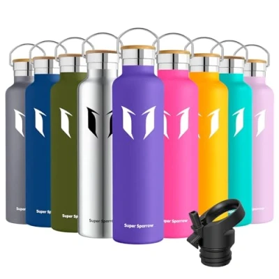Abbildung von Super Sparrow Trinkflasche Edelstahl 1000ml Auslaufsicher Thermoskanne, BPA Frei Wasserflasche Kohlensäure Thermosflasche für Kinder, Sprudel, Sport, Uni, Schule, Fitness, Outdoor, Camping