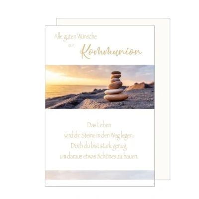 Abbildung von Edition Seidel Premium Glückwunschkarte zur Kommunion mit Umschlag. Kommunionskarte Karte Spruch Grusskarte Steine Meer Sand Junge Mädchen (KO290 SW024)