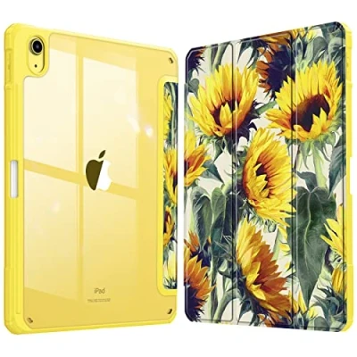 Abbildung von Fintie Hybrid Hülle für iPad 10. Generation 2022 (10.9 Zoll) mit Stifthalter Stoßfeste Schutzhülle transparenter Hartschale auf der Rückseite, Sonnenblume