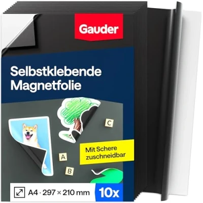 Abbildung von GAUDER Magnetfolie selbstklebend Zuschneidbare Magnetklebefolie für Fotos, Bastelprojekte &amp; Schilder Schwarze magnetische Folie Haushalt, Schule Büro (10 Stück DIN A4)
