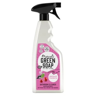 Abbildung von Marcel&#039;s Green Soap Badreiniger Spray Patchouli &amp; Cranberry Entfettungsspray Frei von Plastik und Palmöl 100% umweltfreundlich vegan 97% biologisch abbaubar 500ml