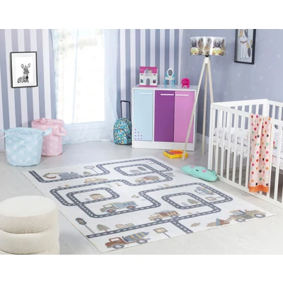 Abbildung von Livabliss Auto Spielmatte Kinderteppich waschbar Cartoon Teppich 120x170 cm, Waschbarer Kinderzimmer oder Babyzimmer, Krabbelteppich, Spielteppich Baby für Jungen &amp; Mädchen, Creme
