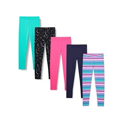 Abbildung von Amazon Essentials Mädchen Leggings, 5er Pack, Aquagrün/Marineblau/Rosa/Schwarz Sterne/Streifen, 5 Jahre
