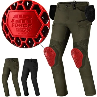Abbildung von SHIMA Giro Motorrad Hose Herren mit Protektoren Airforce Knieprotektoren Motorradhose Kurzgrößen Hosen für Mann Protektorenhose Textilhose Urban Stretch Cargohose Lang (Männer, Khaki, 32/32)