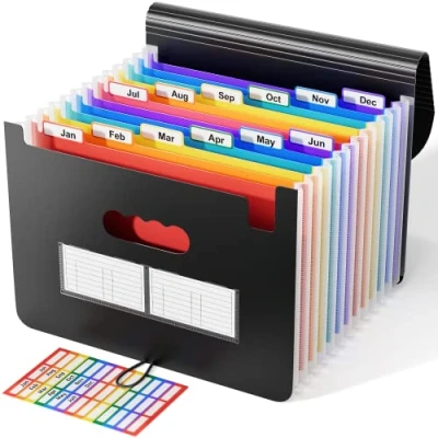 Abbildung von Dokumentenmappe A4, Fächermappe Sortiermappe Bunte Datei Ordner Regenbogen Aktenordner Akkordeon Design A4 Größe Grosse Kapazität Wasserdicht Materia 12 Fächer mit Deckel de ABC life