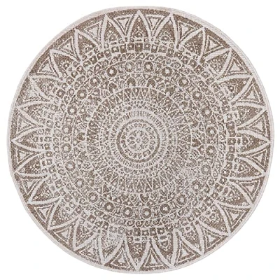 Abbildung von freundin Home Collection Lilja Flachgewebe In und Outdoor Wendeteppich Wetterfest Modernes Mandala Design Teppich für Balkon Terrasse Garten Wintergarten Wohnzimmerteppich Wasserfest, Ø 200 cm, Linen