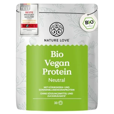 Abbildung von NATURE LOVE® Bio Vegan Proteinpulver Neutral 1kg Mehrkomponenten Protein ohne Süßungsmittel aus Kürbis und Sonnenblumenkernen enthält 8 essenzielle Aminosäuren Veganes