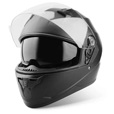 Abbildung von VINZ Kennet Integralhelm mit Sonnenblende Motorrad Helm Vollvisierhelm Mopedhelm ECE 22.06 Motorradhelm Full Face Helme für Damen &amp; Herren In Gr. XS XXL Matt Schwarz