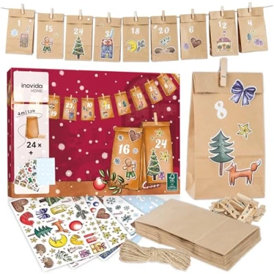 Abbildung von Adventskalender zum Befüllen Kinder und Erwachsene : 2024 Tüten Weihnachtskalender Selber Basteln Inovida