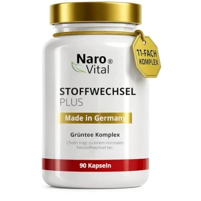 Abbildung von Stoffwechsel Komplex Hochdosiert mit Grüntee, Grüner Kaffee, Bittermelone, Guarana, Cholin und Ingwer 90 vegane Kapseln Tabletten Diät Unterstützung I NaroVital Plus