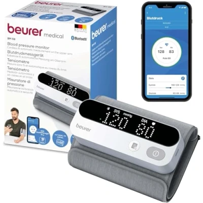 Abbildung von Beurer BM 59 Oberarm Blutdruckmessgerät, innovative Manschette ohne Schläuche und Kabel, LED Risikoindikator, Arrhythmie Erkennung, für Oberarmumfänge von 22 42 cm, Medizinprodukt, mit App Anbindung
