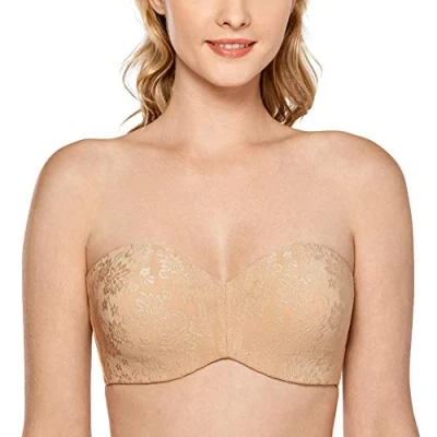 Abbildung von DELIMIRA Damen Trägerloser BH Jacquard mit Bügel ohne Einlagen Große Größen Taupe 75B