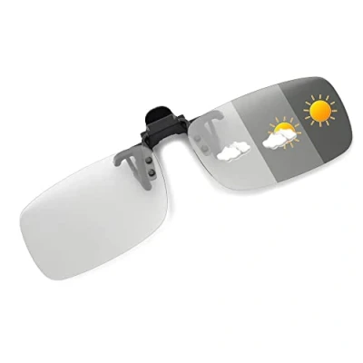 Abbildung von JM Polarisierter Clip auf photochrome Sonnenbrille Rahmenlose Flip Up Linse für verschreibungspflichtige Gläser Grau 57 * 36