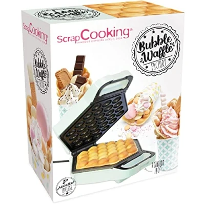Abbildung von SCRAP COOKING 3907 Waffeleisen Bubble Factory Elektrische Hong Kong Blasen Waffelmaschine für Egg Waffles Bäckerei 180 Grad drehbar, antihaftbeschichtet &amp; kompakt, 20, Glas, Wassergrün