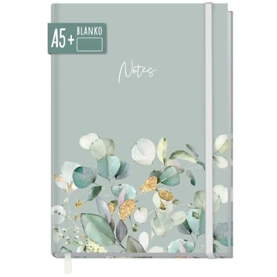 Abbildung von paper&amp;you® Notizbuch A5+ blanko mit Gummiband [Minty Leaves] 156 Seiten, 78 Blatt als Bullet Journal Skizzenheft Skizzenbuch Tagebuch Notizheft nachhaltig &amp; klimafreundlich