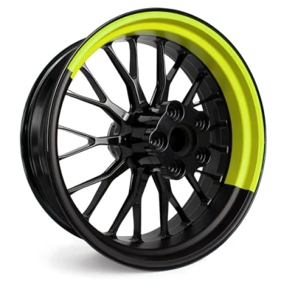 Abbildung von 4 teiliges Felgenbettaufkleber Set für 17 Zoll Felgen Komplett Dekor Folie Motorrad Felgenrandaufkleber selbstklebend wasserfest uv beständig MR021 (04 04 Half Gelb)