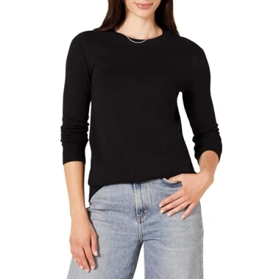 Abbildung von Amazon Essentials Damen Pullover Mit Rundhalsausschnitt Aus 100 % Baumwolle (Erhältlich In Übergröße), Schwarz, XL