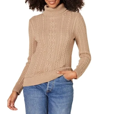 Abbildung von Amazon Essentials Damen Leichter Rollkragenpullover Mit Zopfmuster (Erhältlich In Übergröße), Kamelbraun Meliert, M
