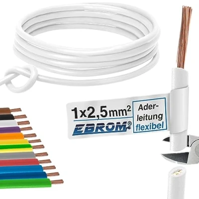 Abbildung von Aderleitung Verdrahtungsleitung Einzelader flexibel PVC Leitung H07V K 2,5 mm² Farbe: weiß viele Längen in 5 Meter Schritten lieferbar, Ihre Länge: 15 m 2,5mm2