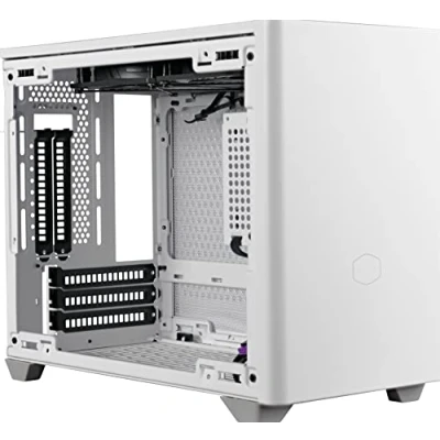 Abbildung von Cooler Master MasterBox NR200P Mini ITX PC Gehäuse Seitenwand aus gehärtetem Glas, hervorragende Kühloptionen, vertikales GPU Display, werkzeuglose 360 Grad Zugänglichkeit Weiß