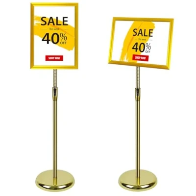 Abbildung von VAIIGO Infoständer Höhenverstellbar Aluminium DIN A3 Plakatständer Informationsständer Präsentationsständer Werbeständer (Gold, A3)