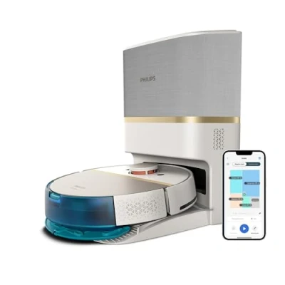 Abbildung von Philips Homerun Serie 7000 Saug Wischroboter mit Saugstation, 5000 Pa, 360 LiDAR Navigation, Erkennung Kleiner Hindernisse, 180Min Laufzeit, 185m², App, für Teppiche und Tierhaare, Schwarz, XU7100/02