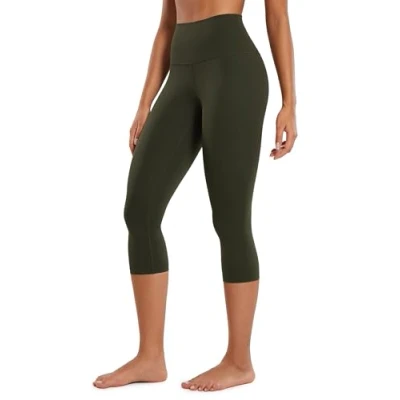 Abbildung von CRZ Yoga Butterluxe Damen High Waist 3/4 Leggings Capri Blickdicht Sport Fitness Sommer Sporthose 48cm Olivgrun 42