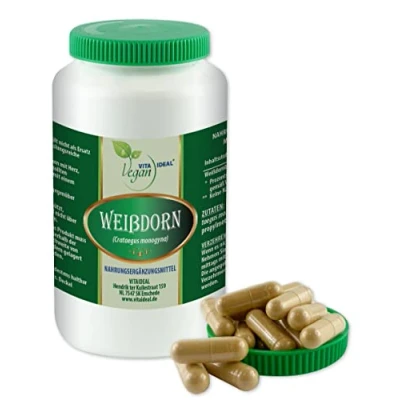 Abbildung von VITA IDEAL Vegan® Weißdorn Beeren 120 Kapseln Crataegus monogyna Tagesportion 1000mg Weissdornbeeren reines Pulver. Natürlich, pflanzlich und ohne Zusatzstoffe, original von VITAIDEAL.