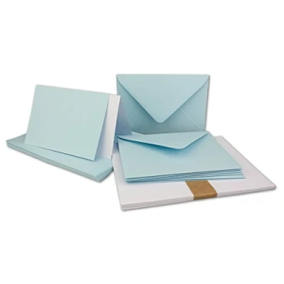 Abbildung von 10x Faltkarten Set DIN A6/C6 mit Brief Umschlägen in Hellblau/Babyblau inklusive Einleger 14,8 x 10,5 cm Premium Qualität FarbenFroh