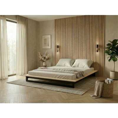 Abbildung von OTTO home Futonbett "Kobe, Massivholzbett aus Kiefer im Industrial Design, 200 KG belastbar" B/T/H:165/225/18,1 cm, stabiles Kufengestell, rundum Ablagefläche, FSC, Made in Europe