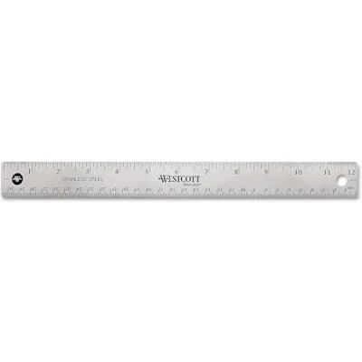 Abbildung von Westcott 10415 Metall Lineal, unzerbrechlich, cm und inch Einteilung mit rutschfester Kork Rückseite, 30 cm, STAINLESS STEEL