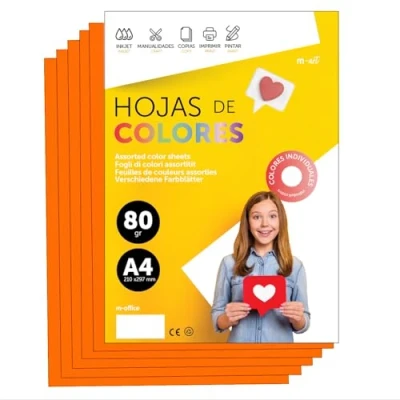 Abbildung von Buntes Papier A4 80g für Drucker &amp; Basteln, Farbige Blätter Kinder, Kreativprojekte, Karten Schule M office (50 Blatt, Orange)