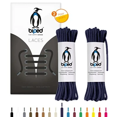 Abbildung von biped LACES 2 Paar runde Schnürsenkel aus Baumwolle ø mm dünn Premium Rundsenkel für Lederschuhe und Stiefel reißfest waschbar made in EU z2900(marineblau,45 cm)