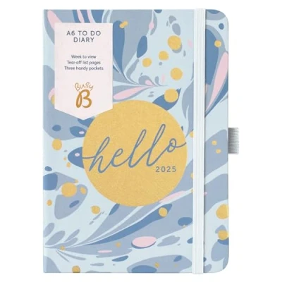 Abbildung von Busy B A6 Wochenplaner 2025 Terminkalender mit To Do Listen &amp; Notizseiten Kompaktes Blauer Marmor Journal Wochenansicht, 3 Steckfächer Jahresplaner